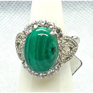 Beautiful green Malachite Ring, size 7, .925 sterling silver
